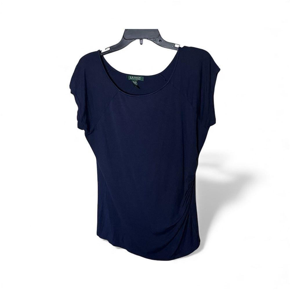 Lauren Ralph Lauren Blue Short Sleeve T Shirt Top with Left Side Ruching Size XL